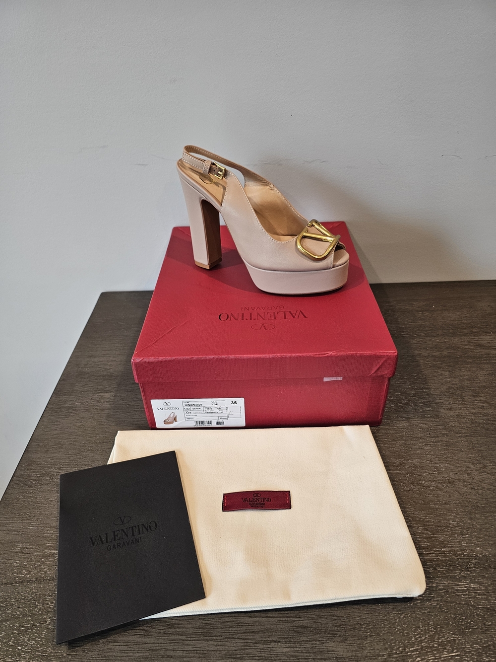 Valentino 125 Leather Peep-Toe Slingback with Gold Buckle